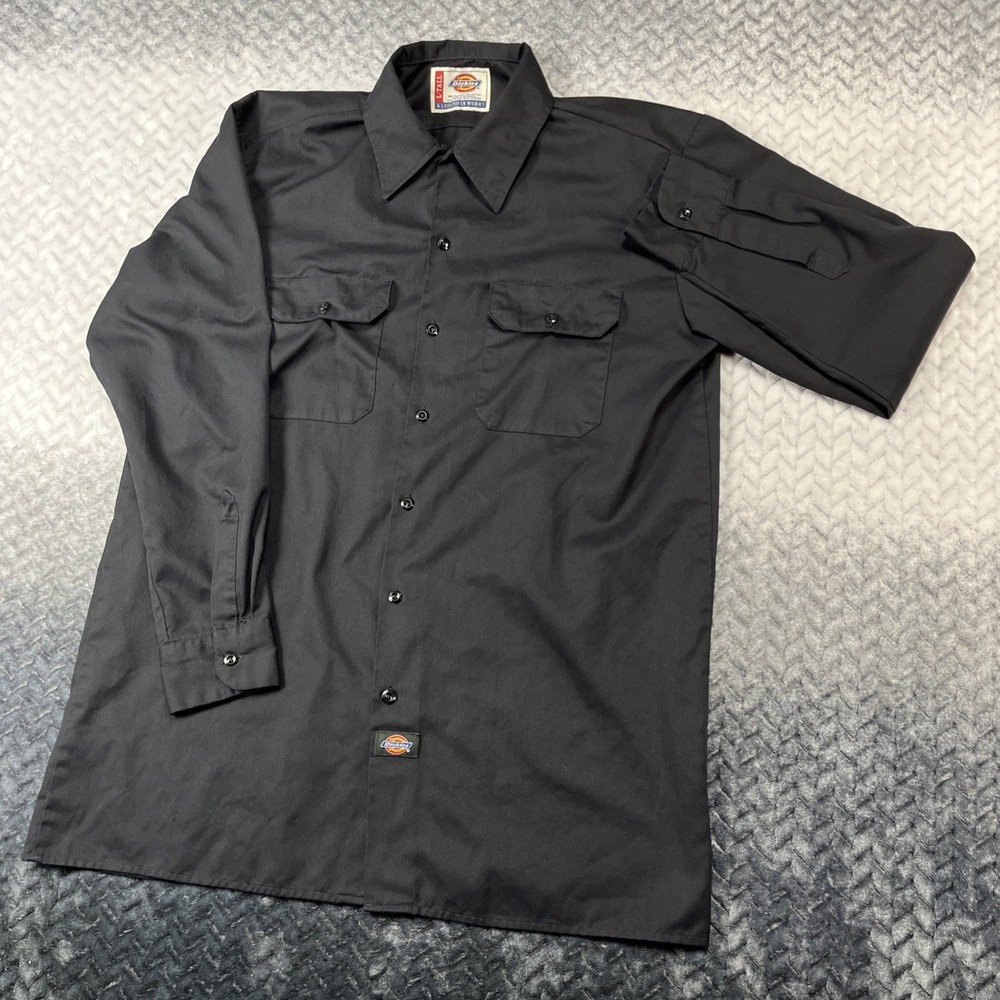 Dickies Flex Mens Original Fit Black Long Sleeve Work Shirt Size Large Tall